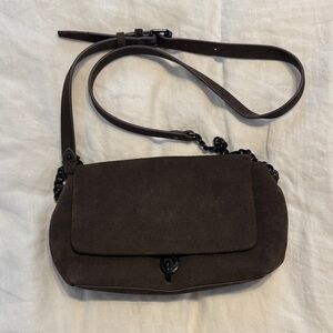 Rebecca Minkoff Dark Brown Suede Crossbody Bag with Chain Accent